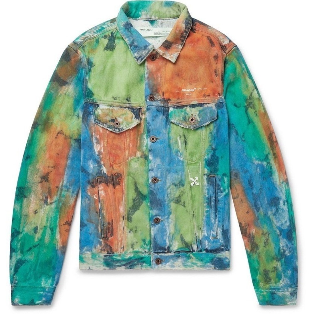 Off-White 2019 Multi-Color Tie-Dye Denim Jacket Virgil Abloh Mens XL - Picture 4 of 16